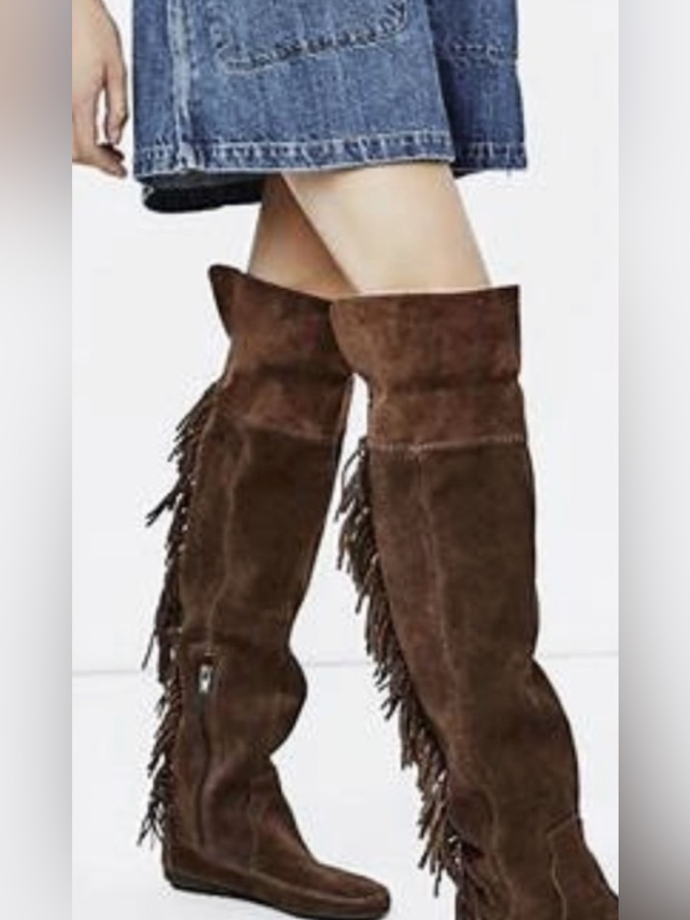 Minnetonka Tall Suede Leather Brown Fringe Boots – Western Boho